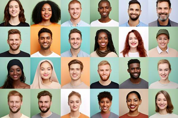 Collage of smiling faces of multi racial groups